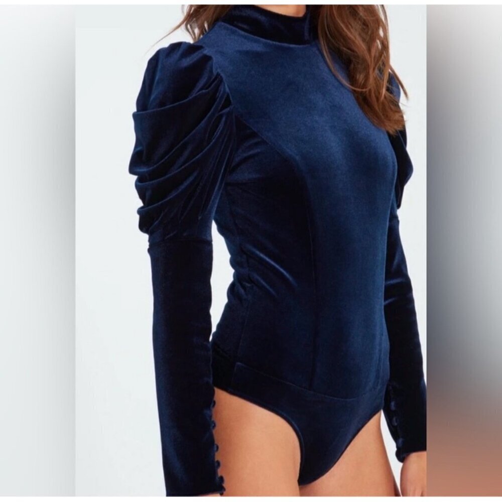 NWT MISA Los Angeles Bodysuit‎ Size Large Velvet Midnight Blue Dita